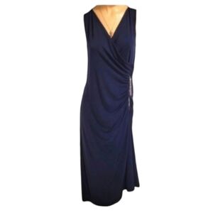 Chico Navy Blue V-neck Sleeveless Wrap Front Dress With Zipper Decor Size 0